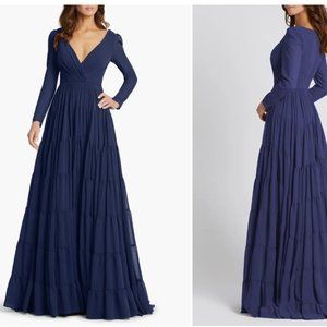 MAC DUGGAL 55311 LONG SLEEVE TIERED RUFFLE EVENING MIDINGHT NAVY GOWN sz 12